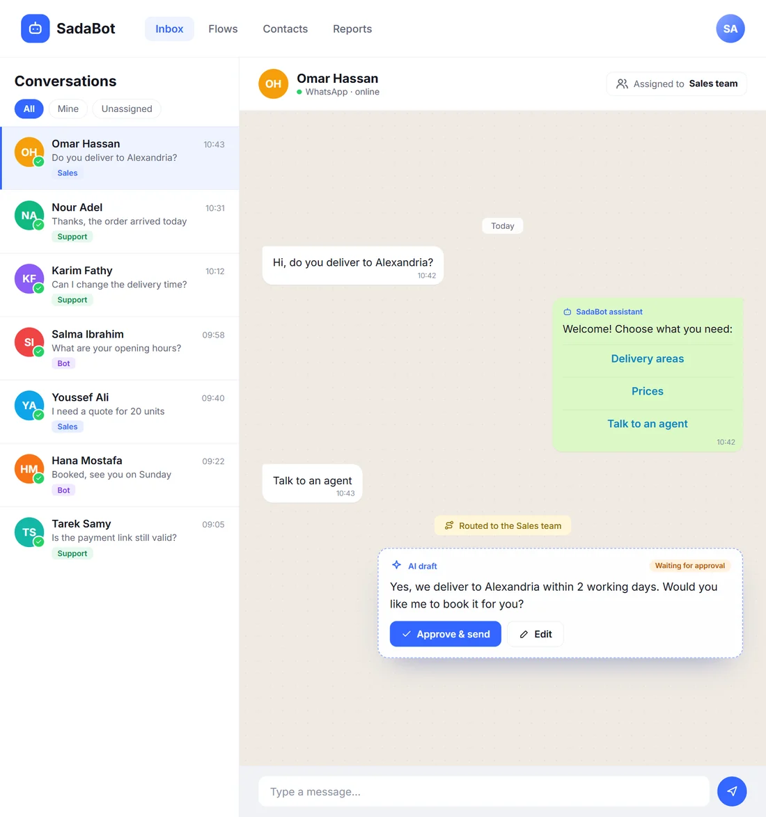 The SadaBot inbox